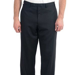 Men's Black Wool Cashmere Striped Dress Pants